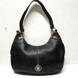 Dooney & Bourke black pebble leather hobo handbag with deep brown leather trim